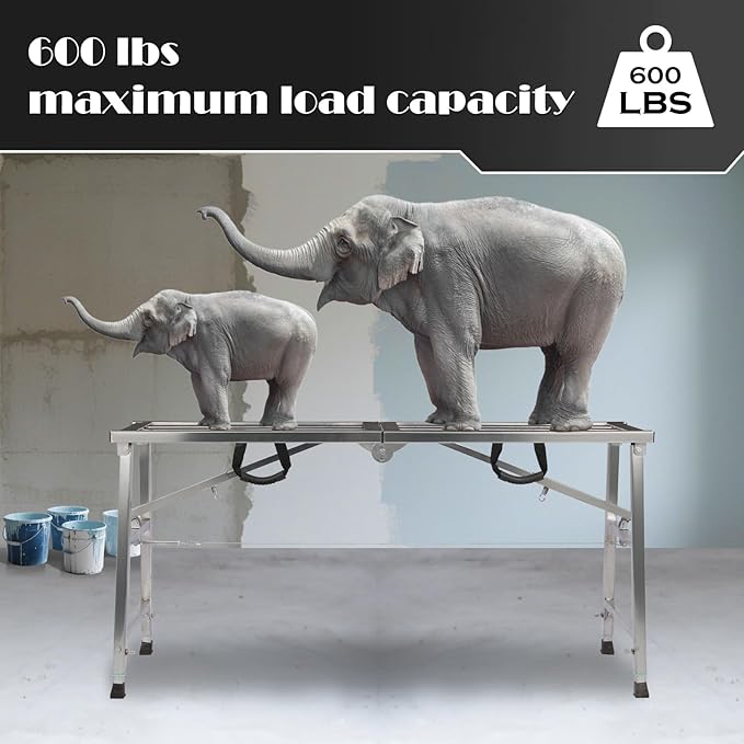 Folding Scaffolding Platform Steel Step Ladder Stool Height Adjustment 27-43"(H) Portable for Home Improvement, Drywall Painting, Maintenance at Height, Maximum Load 600lbs