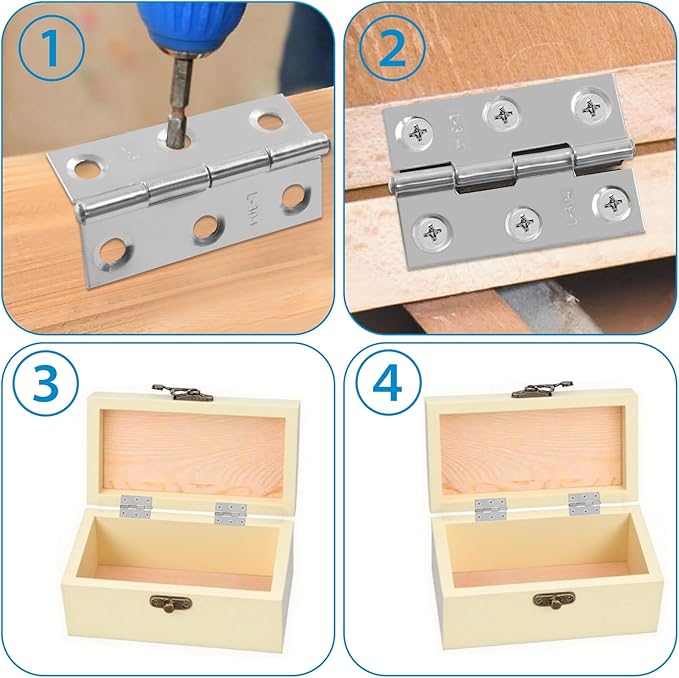 BokWin 16 Pack 2 Inch Small Door Hinges Butt Folding Hinges Stainless Steel Silver with 96 Pieces Screws for DIY Wooden Boxes, Furniture, Woodworking Craft Projects