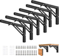 Folding Shelf Brackets - 12 Inch 6 Packs Heavy Duty Metal Collapsible Wall Mounted Bracket, Space Saving for Bench Table