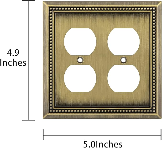 Henne Bery Sunken Pearls Heavy Duty Decorative Wall Plate Switch Plate Outlet Cover (Double Duplex, Antique Brass)