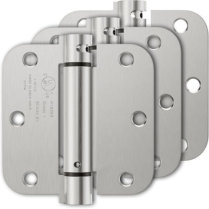 Luxbaro 3 Pack Spring Hinges Self Closing 3.5 Inch, Self Closing Door Hinges with 5/8'' Radius Corners, Adjustable Tension for Garage, Front and Back Doors, Left and Right Hand, UL Listed