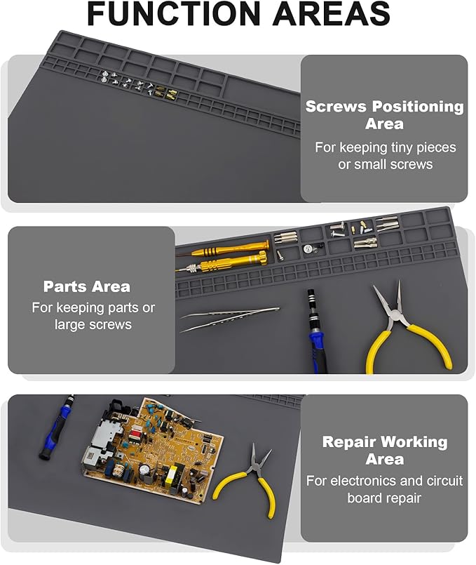 Extra Large Soldering Mat 23.7''x13.8'' Premium Silicone 932°F Heat Resistant Repair Mat Non-Slip Large Silicone Mat for Soldering Iron, DIY Projects, Electronics, Phone, Laptop Repair (Grey)