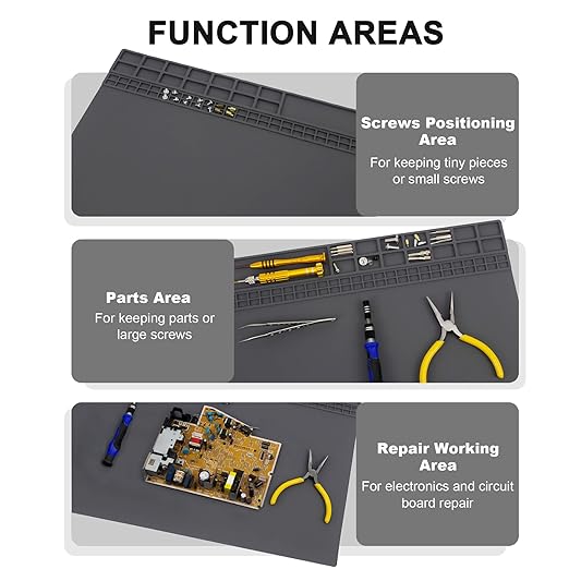23.7'' x 13.8'' Large Soldering Mat with Wrist Strap and Grounding Accessories, 932°F Heat Resistant Silicone Repair Mat, Extra Large Work Mat for Electronics Cellphone Laptop Repair (Grey)