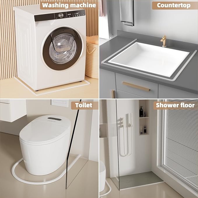 78” White Shower Threshold Water Dam Stopper for Dry and Wet Separation,Self Adhesive Collapsible Walk in Shower Splash Guard Seal Strip,Silicone Sink Edge Water Barrier for Bathroom and Kitchen
