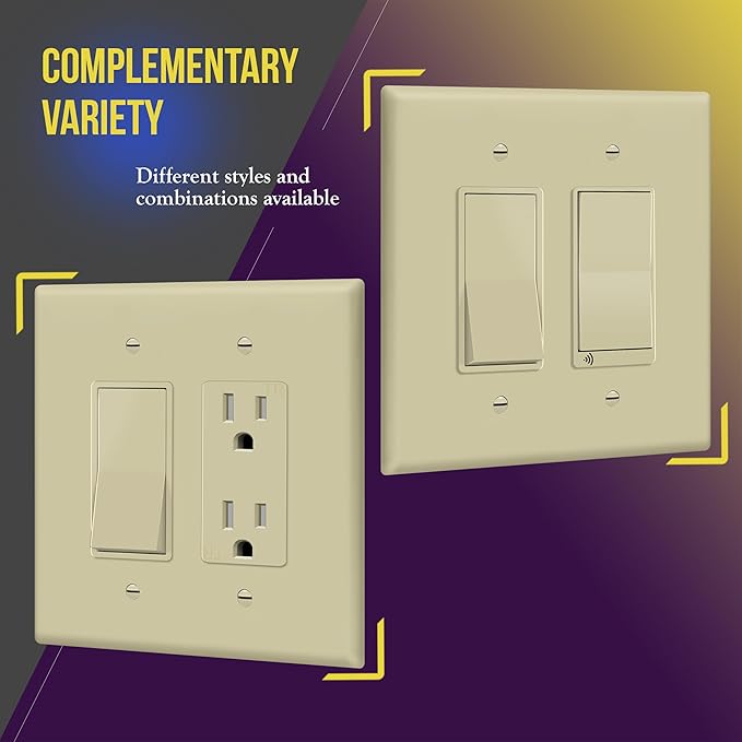 ENERLITES Double Decorator Switch Cover, Two Gang Outlet Wall Plate, Gloss Finish, Oversized 2-Gang 5.50" x 5.50", Unbreakable Polycarbonate Thermoplastic, UL Listed, 8832O-I, Ivory