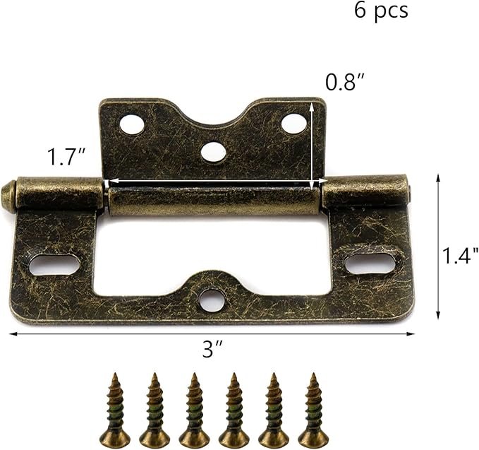 Wealrit 6 pcs Bronze Non-Mortise Hinges Door Hinges 3 Inch Length Heavy Duty Door Hinges Bifold Butt Hinges with Screws