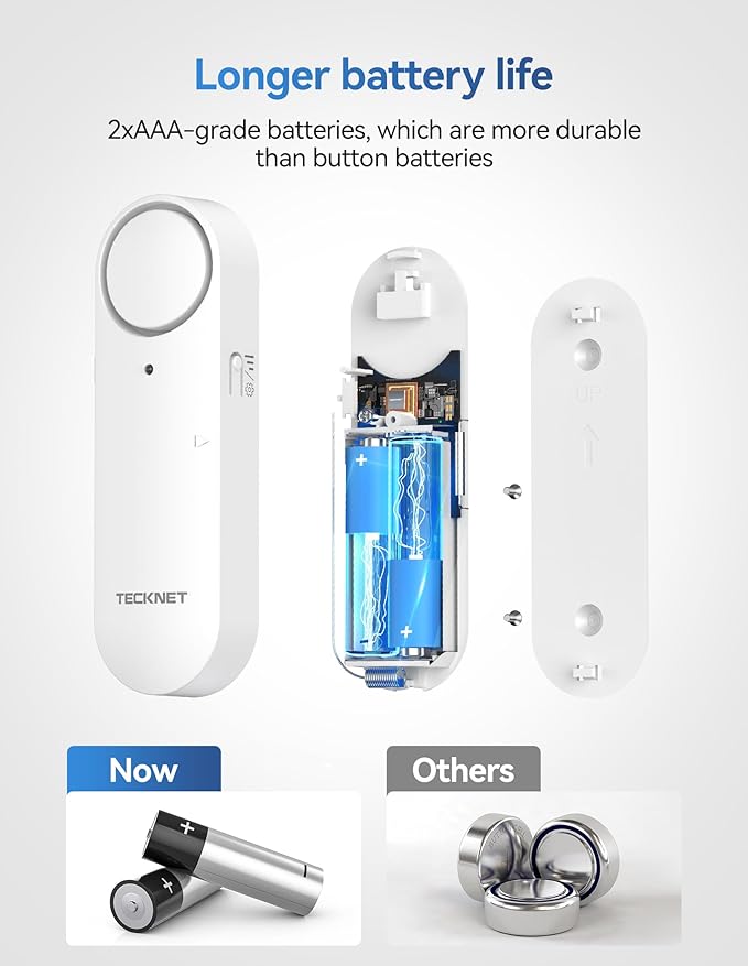TECKNET Door Alarms When Opened, Window Door Alarm for Kids Safety, 2-in-1 Alarm & Chime, Door Sensor for Home Security, 3-Level Volume Control, Window Alarms for Garages, Apartment, 6Pcs