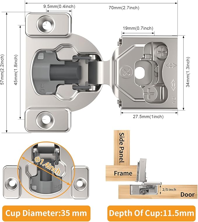 Chibery 30 Pack 1/2" 4D Concealed Hinges for Face Frame Door, Soft Close On/Off Switch, Self Closing, 105° Open Angle Concealed Stainless Steel Hinges for Framed Cabinet, Satin Nickel