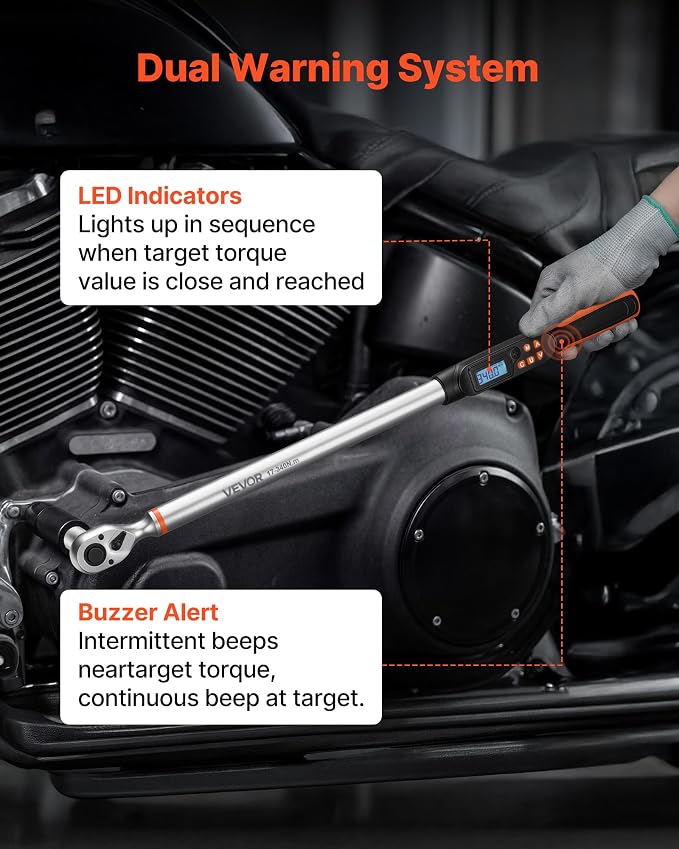 VEVOR Torque Wrench Set 1/2" Drive Digital Torque Wrench 4 Display Units, ±2% Accuracy, LCD Screen, with Buzzer and LED Indicator, with Sockets, Extension Bar, Adapter, for Automotive Repair
