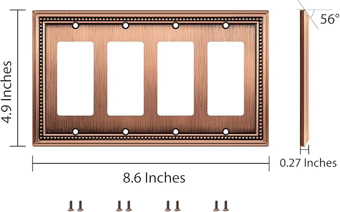 Henne Bery Sunken Pearls Heavy Duty Decorative Wall Plate Switch Plate Outlet Cover (Quad Decorator, Antique Copper)