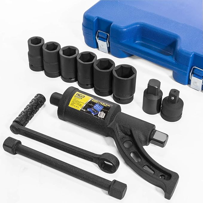 XtremepowerUS 8-Pieces Heavy Duty Torque Multiplier Wrench Labor Saving Lug Nut Wrench Torque Multiplier Cr-v Socket (24mm to 38mm) for Semi Truck & RVs w/Case