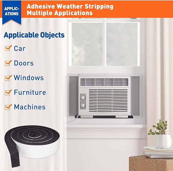 MAGZO Weather Stripping Door Seal 2 Inches W X 1 Inch T, Strong Adhesion and High Resilience Air Conditioner Foam Insulation for Furniture, Total Length 6.5 Feet (1 Roll)