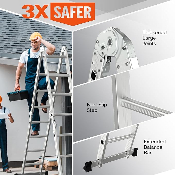 15.5 FT Folding Ladder, LUISLADDERS Multi-Purpose Ladder, Aluminium Extension Ladders 7 in 1 Heavy Duty Combination EN 131 Standard