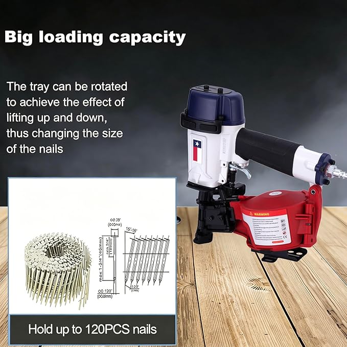 Texas Style CN45N Roofing Nailer, 15 Degree Roofing Nail Gun, 3/4-Inch to 1-3/4-Inch Coil Nails, 120-pcs Load Capacity Coil Nailer
