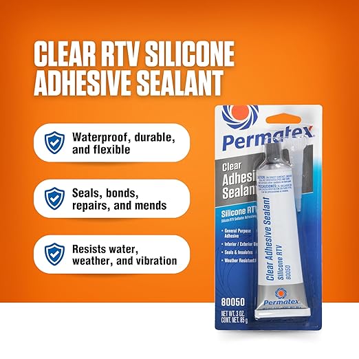 Permatex 80050 Clear RTV Silicone Adhesive Sealant, 3 oz (Pack of 2)