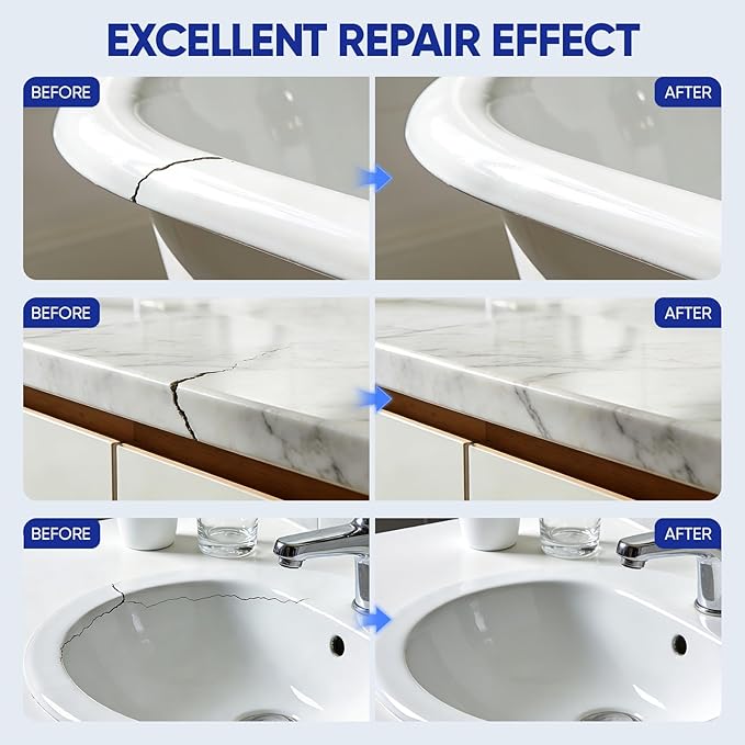 Porcelain Repair Kit White - High-Gloss Fiberglass Bathtub Tile Tub Repair Kit for Chips Cracks Scratches Rust Holes - Porcelain Sink Repair Kit for Ceramic Acrylic Tubs Toilets Fiberglass Shower