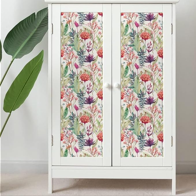 Watercolor Purple/Red/Green Grass Wildflower Floral Peel and Stick Wallpaper Wall Decor Self Adhesive Wall Paper Stick on Easy Peel Off Contact for Renter Apartment