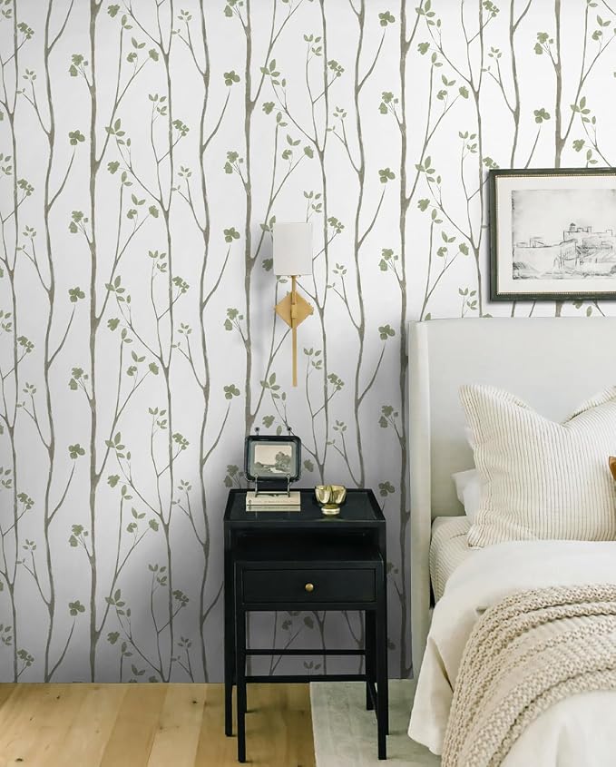 Timeet Floral Wallpaper Peel and Stick Green Leaf Contact Paper Boho Flower Wall Paper Self Adhesive Removable Decoral Bedroom Living Room Walls 16"x118"