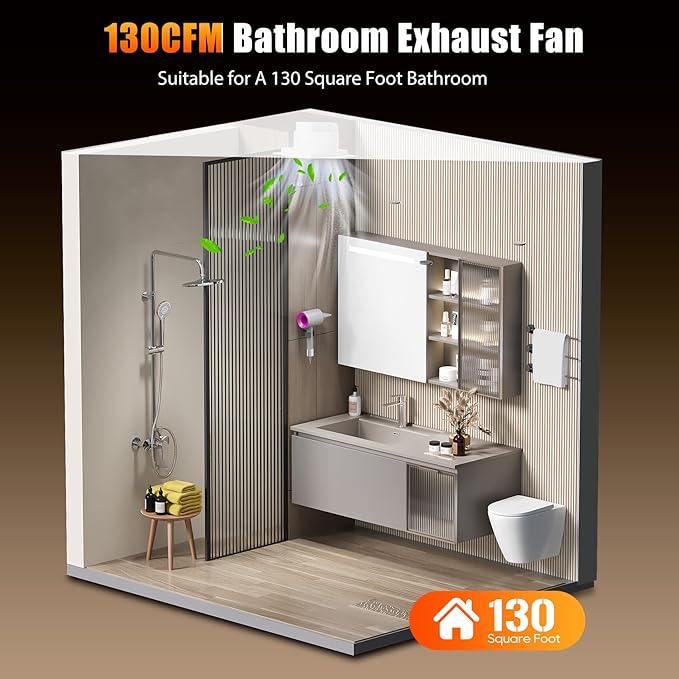 Orsong Bathroom Exhaust Fan 12" Panel Ultra Quiet without Light(10x10 Mount), 130CFM, 4" Duct for Bathroom/Garage/Home