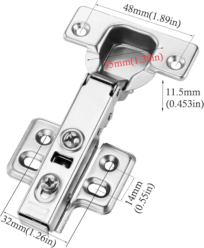 20pcs Full Overlay Cabinet Hinge Frameless Concealed Door Hinges European Soft Closing Four-Hole Mounting Plate Hinges Nickel Plated Finish