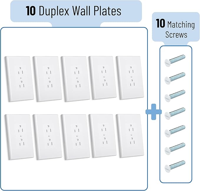 Bates Duplex Wall Outlet Covers - 10 Pack, White Wall Plates
