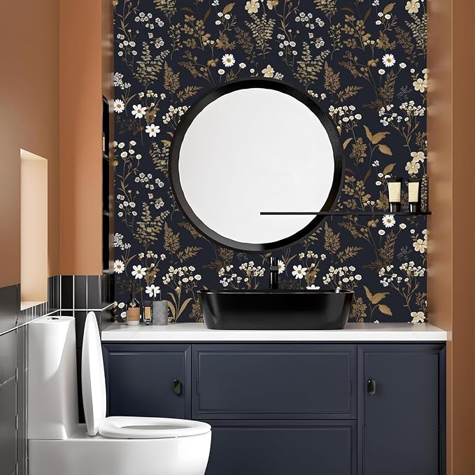 Floral Leaf Vintage Wallpaper Peel and Stick 17.5"x197", Dark Gold | Self Adhesive/Removable/Waterproof/Thick Vinyl Contact Paper for Bathroom Bedroom Shelf Cabinet Drawer,Prepasted,Easy Peel