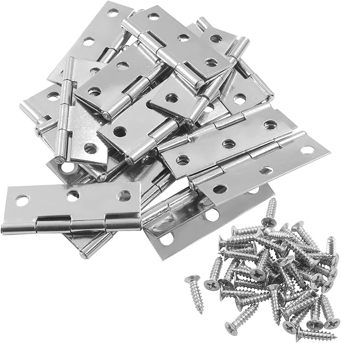 BokWin 16 Pack 2 Inch Small Door Hinges Butt Folding Hinges Stainless Steel Silver with 96 Pieces Screws for DIY Wooden Boxes, Furniture, Woodworking Craft Projects