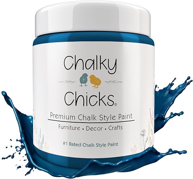Chalky Chicks 16 Fl Oz Matte Midnight (Peacock Blue) Chalk Paint for Furniture Without Sanding - No Prep Furniture Paint No Sanding All in One for Crafts, Walls, Cabinet, Metal, Dresser, Farmhouse