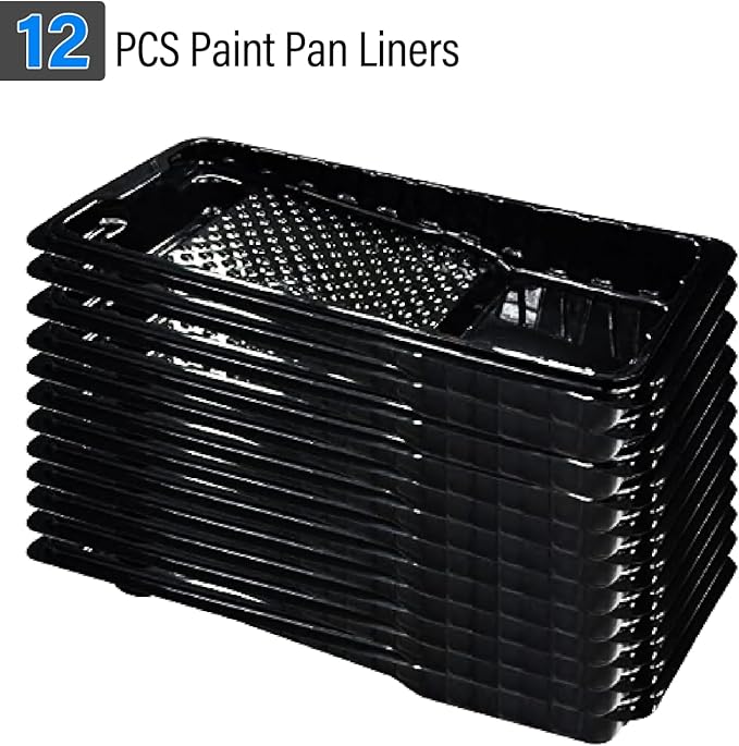 Great Andrew Jumbo Paint Roller Tray Liner 4 Inch, 12 PCS Disposable Small Plastic Paint Trays Liners Perfect for Smaller Projects, DIY Painting etc. (Black)