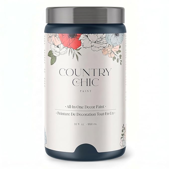 Country Chic All-in-One Chalk Paint for Furniture, Cabinets, Home Decor, Eco-Friendly, Matte Finish, Built-In Primer & Top Coat for Wood, Metal - Peacoat (Navy Blue) - Quart 32 oz (950 ml)