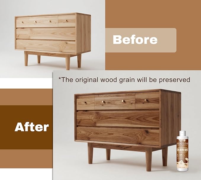 Wood Stain, 8.5oz/250ml Water Based Wood Stain for Indoor and Outdoor Furniture, Cabinet, Door, Trim and More - Fast Drying, Low Odor＆Non-Toxic, Easy to Apply, Multiple Finishes (Golden Oak)