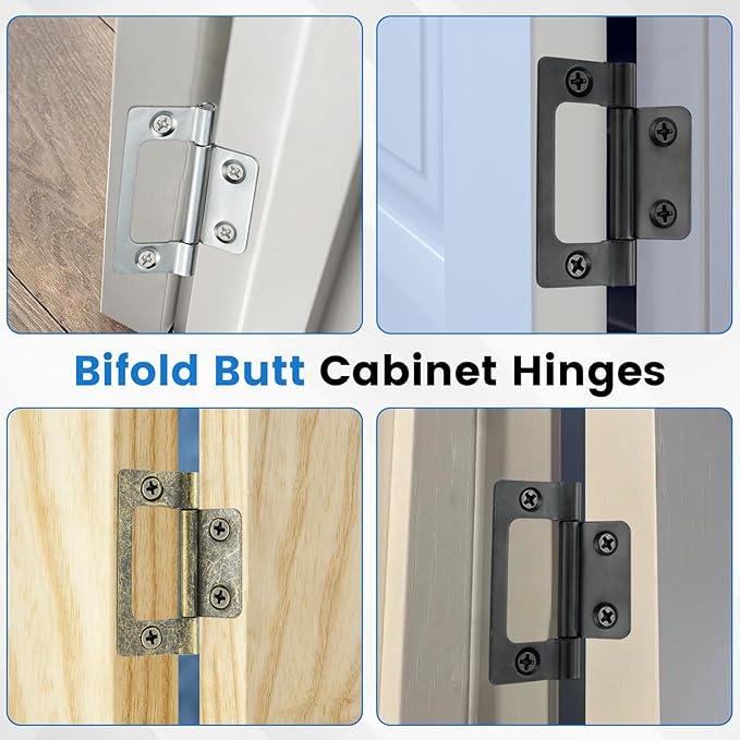 SDTC Tech 4-Pack Non-Mortise Door Hinges Bifold Butt Cabinet Hinges with Screws for Furniture Windows Cupboard etc. - 2 x 0.9 Inch, Silver
