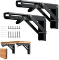Folding Shelf Brackets - 10 Inch 2 Pcs Heavy Duty Metal Collapsible Triangle Shelf Bracket, DIY Wall Mounted Foldable Shelf Bracket, Space Saving for Bench Table with Screws