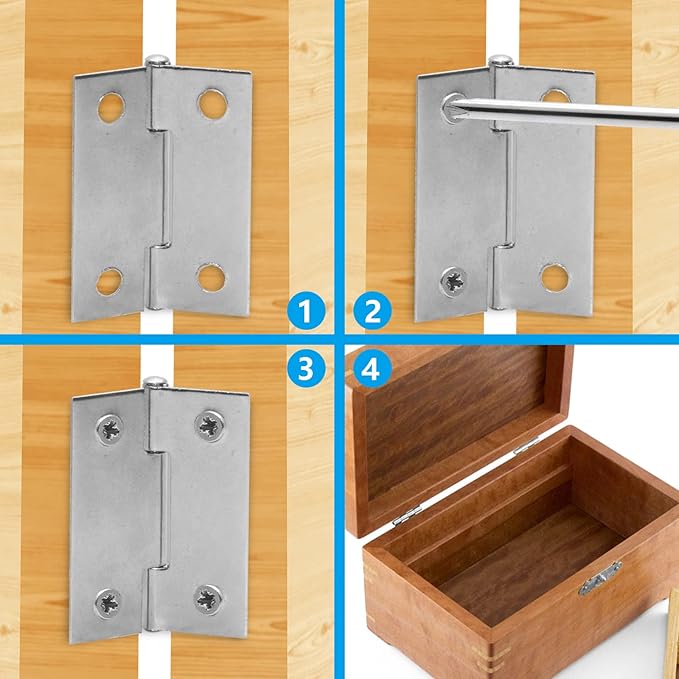Piutouyar 6Pack Butt Hinge 1.5 Inch Mini Hinges 304 Stainless Steel Hinges Small Cabinet Hinges Folding Craft Hinges with Mounting Screws for Boxes Gate Drawer