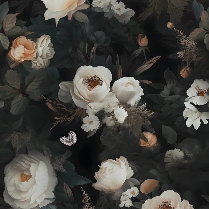 Fvlow Black White Floral Peel and Stick Wallpaper 17.4" x 118" | Renter Friendly, Removable & Waterproof, Vinyl Easy Install for Bedrooms, Bathrooms, Kitchens, Cabinets and Home Decor