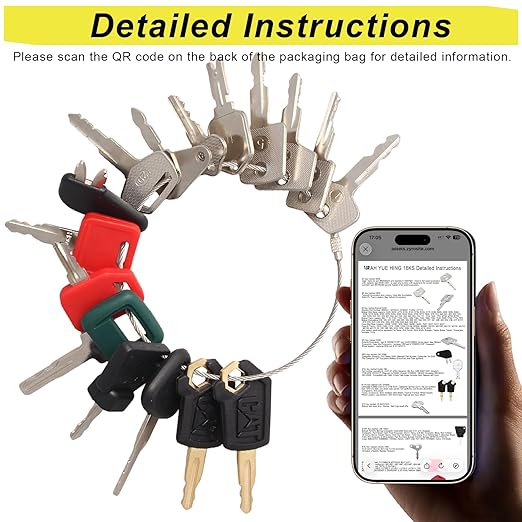 Multi Type Heavy Equipment Master Keys, 16 Contractor Excavator Dozer Skid Steer Loader Forklift Roller Operators Keys Fit Case JCB Kubota KOM Volvo CAT JLG Hyster Hitachi John Deere JD