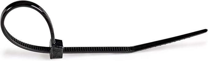 StarTech 4"(10cm) Cable Ties, 94V-2/UL Listed, Black, TAA (CBMZT4B) | 1/16"(2mm) wide, 7/8"(22mm) Bundle Diameter, 100 Pack, 18lb(8kg) Tensile Strength, Nylon Self Locking Zip, Curved Tip