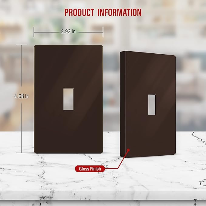 ENERLITES Screwless Toggle Switch Wall Plate, Child Safe Light Switch Cover, Standard Size 1-Gang 4.68" x 2.93", Unbreakable Polycarbonate Thermoplastic, UL Listed, SI8811-BR, Glossy, Brown