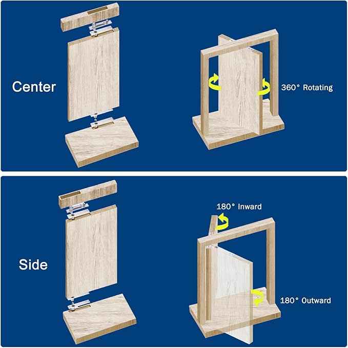 Heavy Duty Pivot Hinge Set with Magnetic Door Catch for Wood Door, HBL' Hidden Door Hinge for Secret Door, Swing Door, with 360 Degree Rotation, Invisible Pivot Door Hardware for Bookshelf.