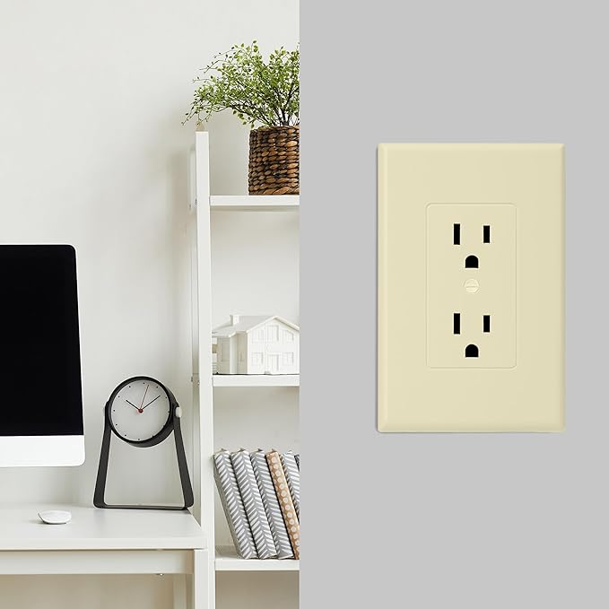 Bates- 1-Gang Duplex Wall Plate, 3.18"x 4.98", 10 Pack, Light Almond, Unbreakable Electrical Outlet Cover Plates, Heat & Impact Resistant, Easy-to-Clean, Duplex Receptacle Cover for Home & Office