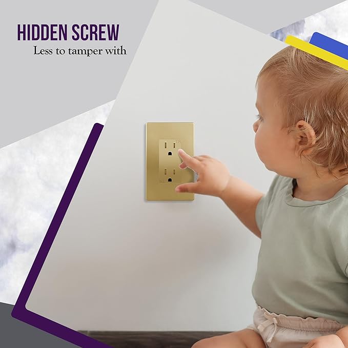 ENERLITES Elite Series Screwless Decorator Wall Plate Child Safe Outlet Cover, Gloss Finish, Size 1-Gang 4.68" H x 2.93" L, Unbreakable Polycarbonate Thermoplastic, SI8831-GD-10PCS, Gold (10 Pack)
