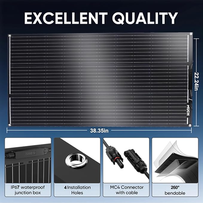 200W Flexible Solar Panel Kit, Lightweight Monocrystalline Ultra-Flexible Bendable Mono Off-Grid Charger with 30A Charge Controlle for 12-24V Battery Charging Car Battery Camping Stuff (2 * 100W)