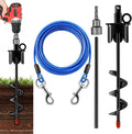 Dog Tie Out Cable&Stake,30FT Dog Leads for Yard,Heavy Duty Ground Anchor | Spiral Dog Stake with 360°Swivel Ring,Chew Proof Rust Dog Tether for Outdoor Yard, Beach, Camping up to 220lbs