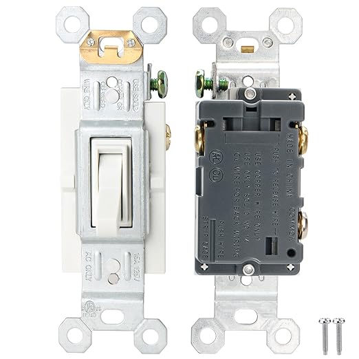 Baomain 6-Pack 15 Amp Toggle Light Switch, 3-Way, Residential/Commercial Grade, On/Off Switch, Glossy White, UL Certified