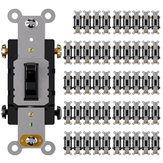 AIDA 4 Way Toggle Light Switch, 15 Amp, 120 Volt, Toggle Framed AC Quiet Switch, in Wall On/Off Switch Replacement, Self-Grounding, Residential and Commercial Grade, UL,Glossy Black