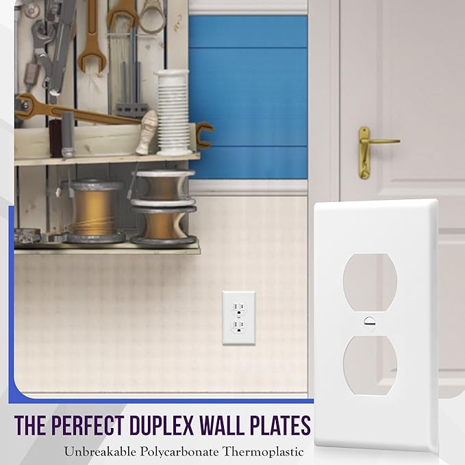 ENERLITES Duplex Wall Plates, Electrical Outlet Covers, Standard Size 1-Gang 4.50" x 2.76", Unbreakable Polycarbonate Thermoplastic, 8821-W-100PCS, White, 100 Pack