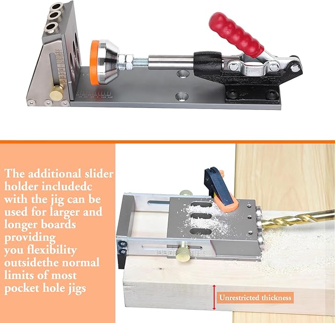 Kosmi pocket hole jig Kit,Professional Woodworking Dowel Jig Kit,Upgraded All-Metal Pocket Screw Jig for Carpentry Joinery Men,Set Jig Wood Woodwork Guides Joint Angle Tool Carpentry Locator