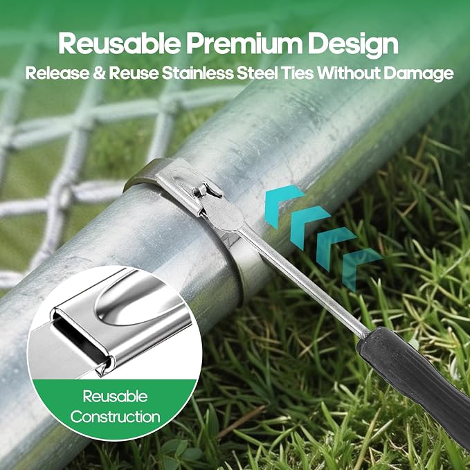 Stainless Steel Cable Tie Gun Kit with 150Pcs Metal Zip Ties, Heavy Duty Zip Tie Tool with Auto Cut Off Cutter, Tensioning Tool for Exhaust Wrap, Automotive, Electrical, Marine & Industrial Use