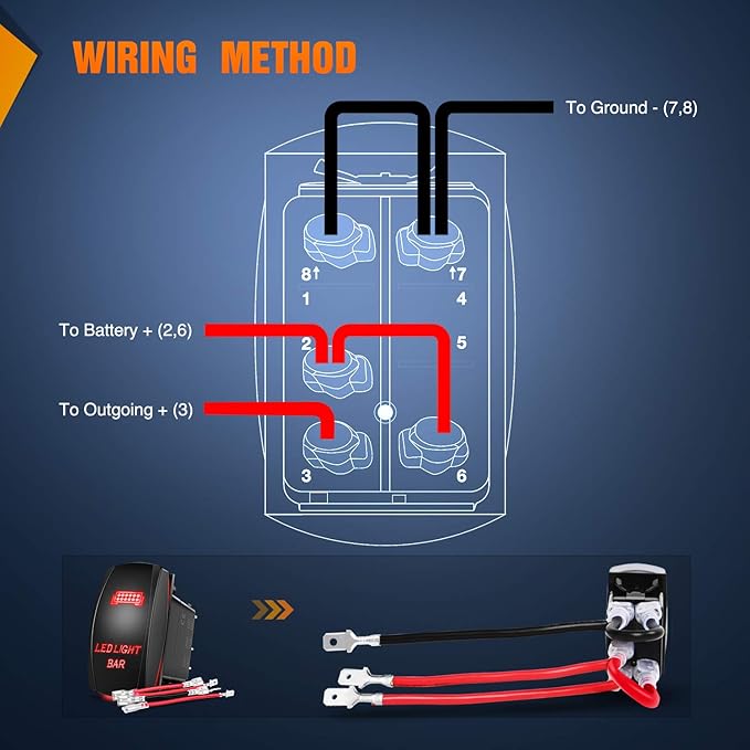 Nilight 90001R LED Light Bar Rocker Switch Red 5Pin Laser On/Off LED Light 20A/12V 10A/24V Switch Jumper Wires Set