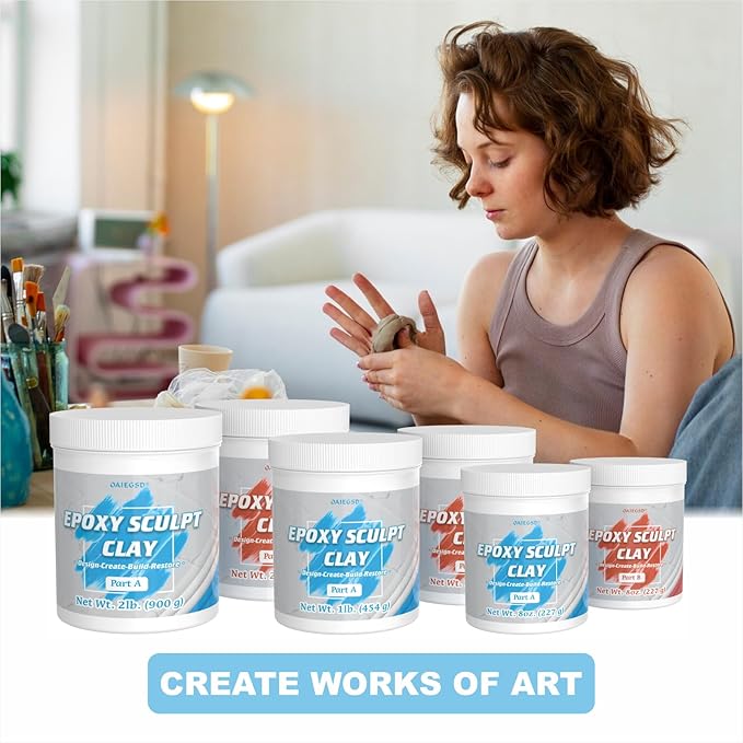 2 Pound White Epoxy Putty Sculpt Clay, 2 Part (A & B) Modeling Compound for Sculpting, Modeling, Building, Repairing, Self-Hardening Epoxy Clay Easily Repairs Metal, Wood, Tile, Ceramics, Plastic